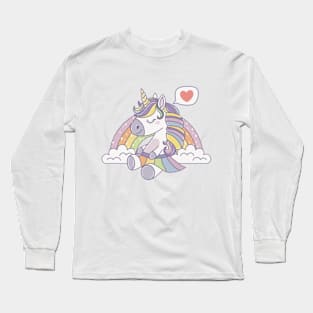 Cute rainbow unicorn with heart Long Sleeve T-Shirt